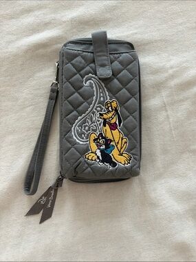 Vera Bradley Gray Quilted Wristlet with Disney Pluto & Figaro Embroidery